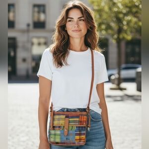 Dooney & Bourke Vintage Y2K Plaid Ant Print Letter Carrier Crossbody